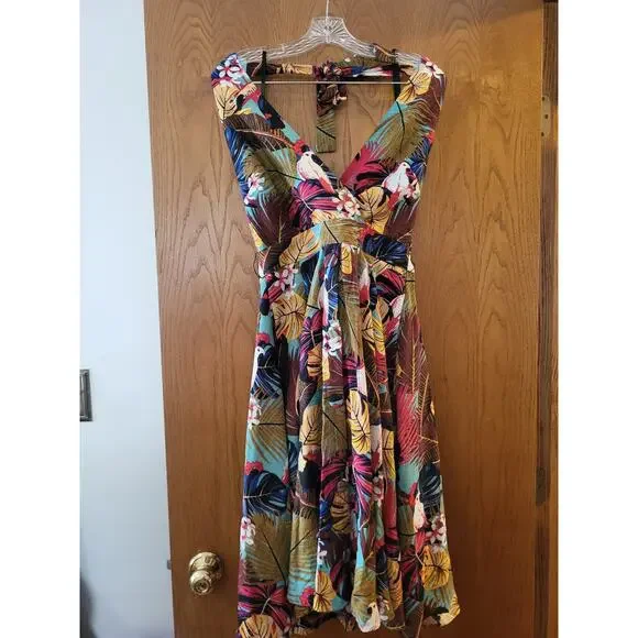 Unique Vintage | Dresses | Unique Vintage Tropical Colorful Bird Halter  Vacation Beach Dress Medium 6 8 Guc | Poshmark